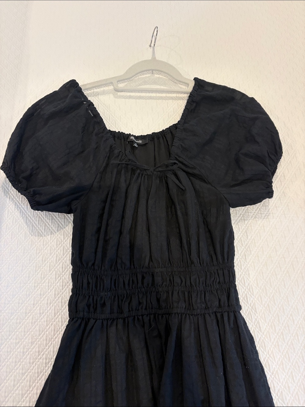 Madewell Black Puff-Sleeve Smocked Midi Dress - Picture 3 of 3